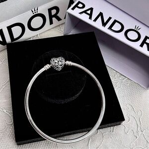 Pandora Sterling Silver Celestial Heart Bangle Bracelet - NIB